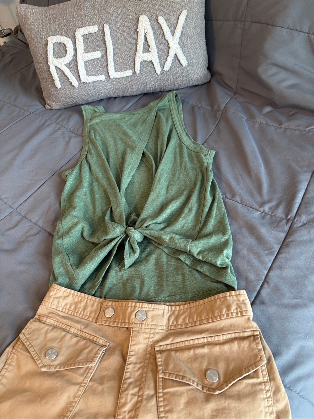 Sleeveless Sage Green Tie Back Tank Top J Crew M Preppy Shirt Tee